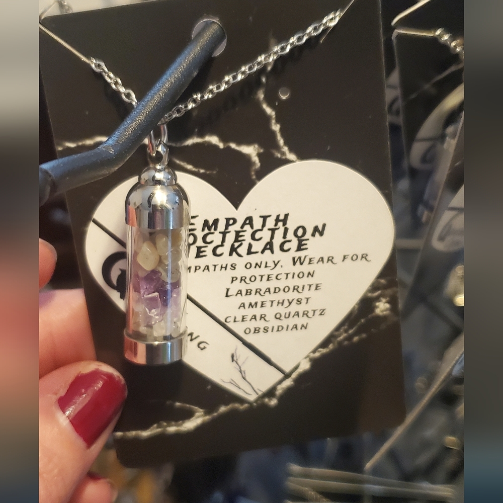 Empath protection crystal vial necklace witch boho